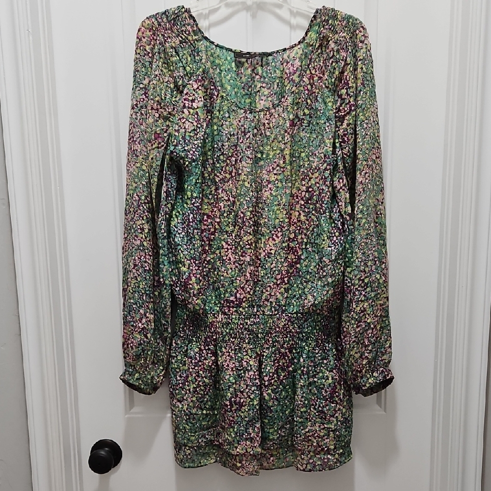 BCBGMaxAzria 100% Silk Long Split Sleeve Tunic Top